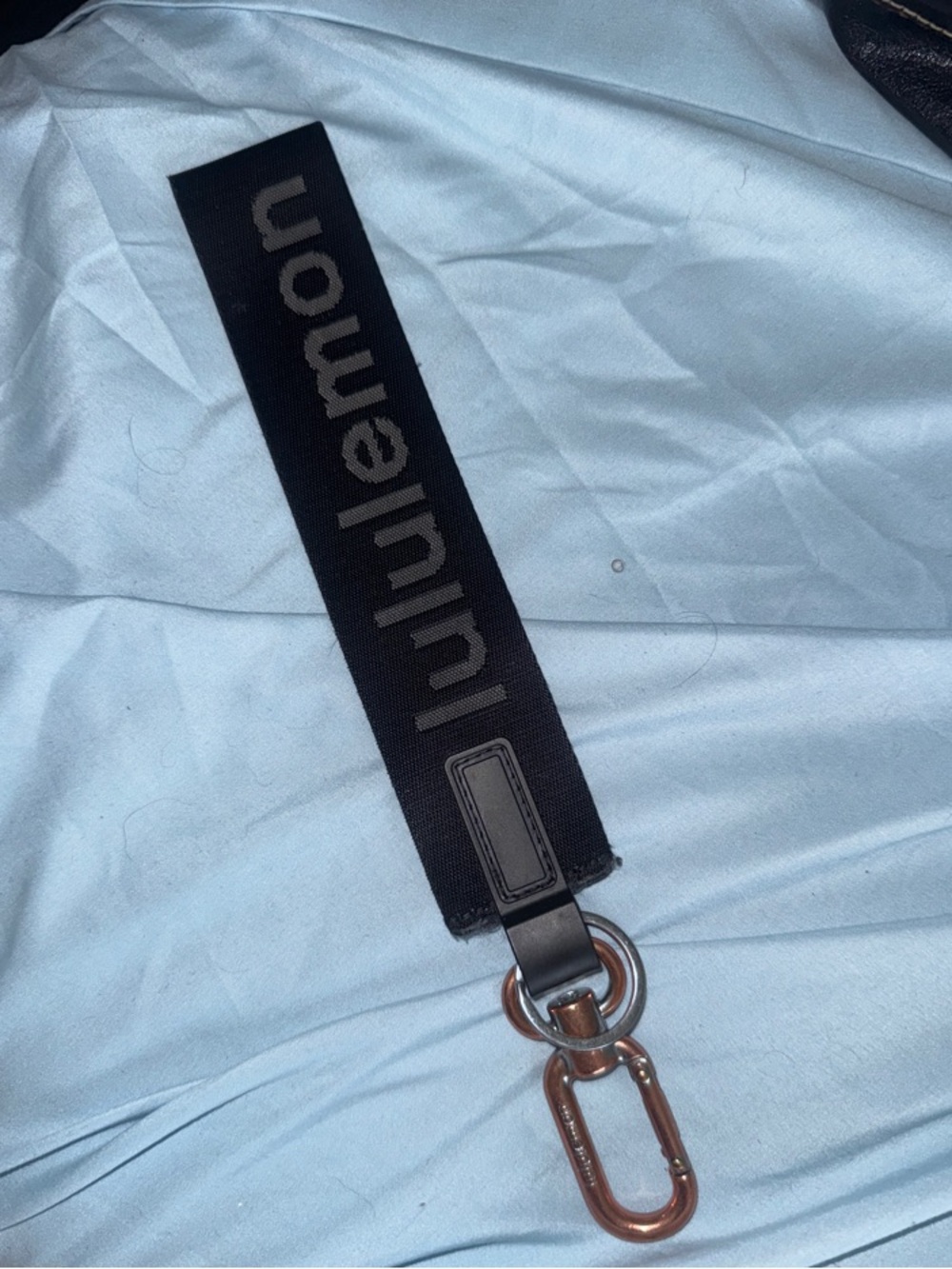 Lululemon Black Logo Key Strap with Rose Gold Clip